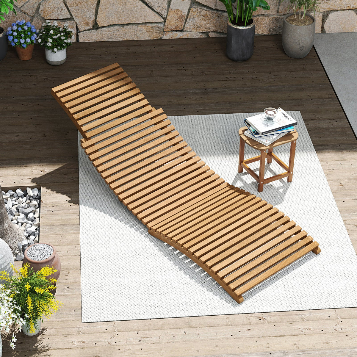 Teak Folding Outdoor Chaise Lounge