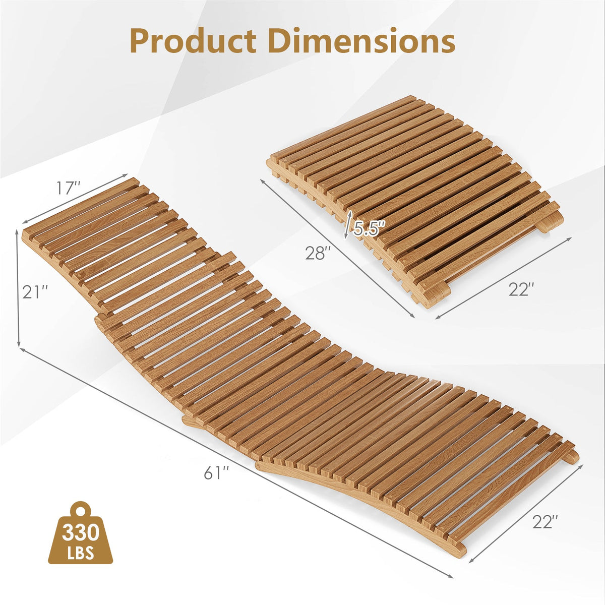 Teak Folding Outdoor Chaise Lounge