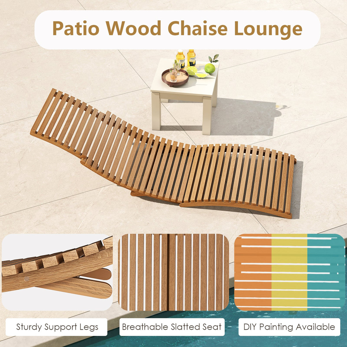 Teak Folding Outdoor Chaise Lounge