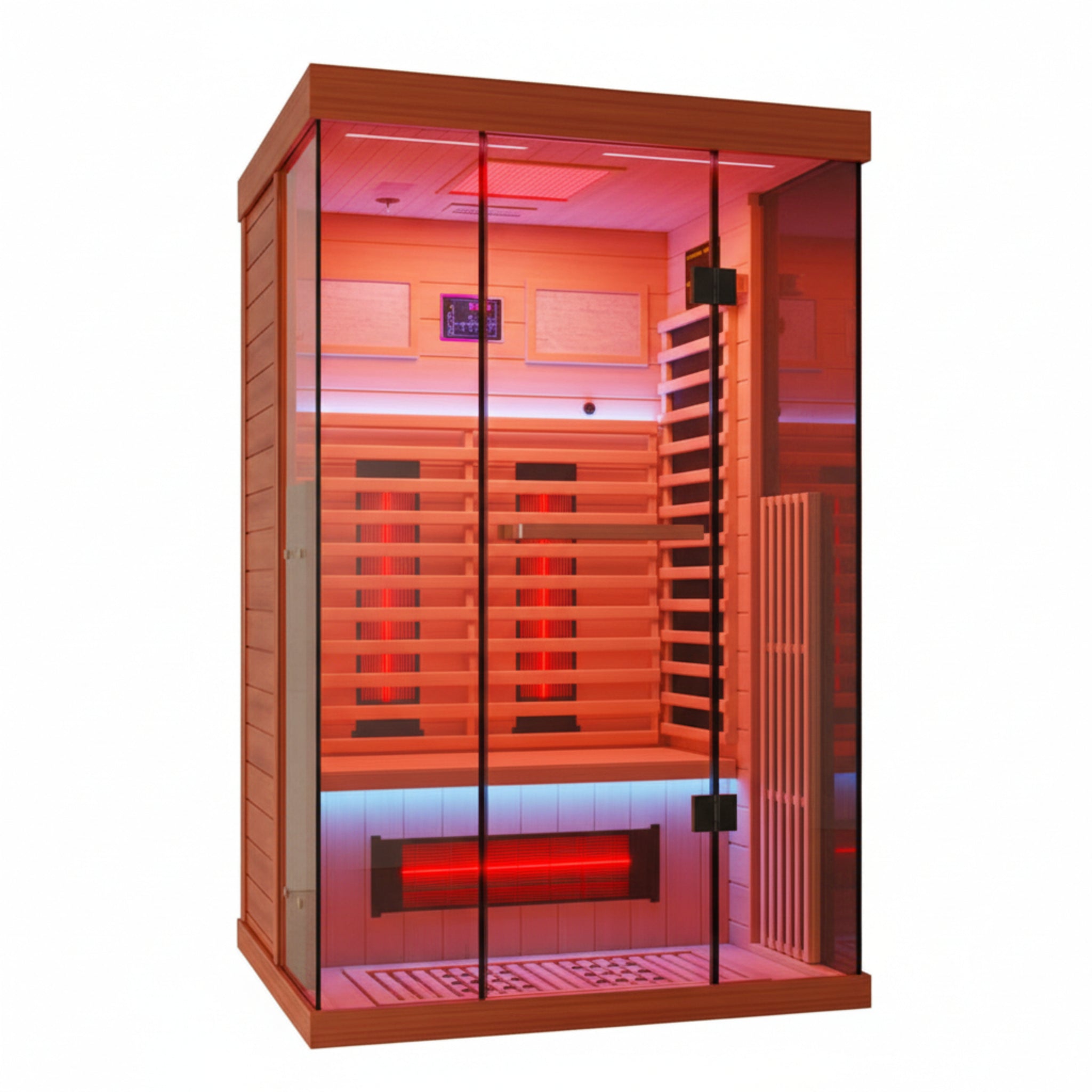 Full Spectrum Infrared Sauna,1-2 Person Home Sauna,Wooden Canadian Hemlock Indoor Spa Sauna with Resonance Speaker, Panoramic Tempered Glass Door