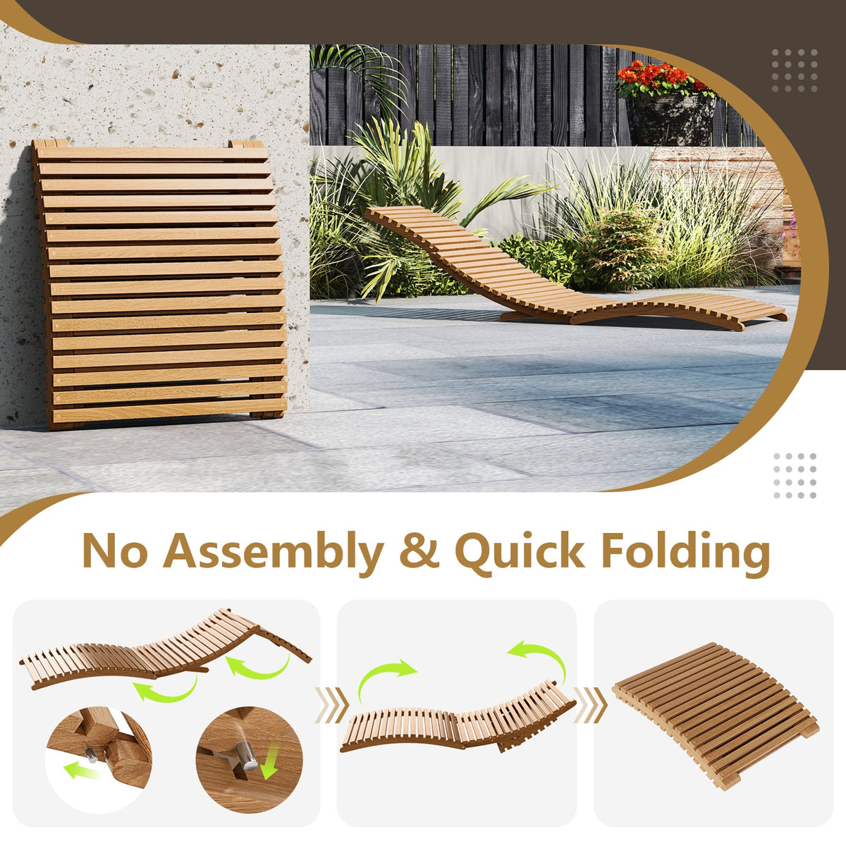 Teak Folding Outdoor Chaise Lounge