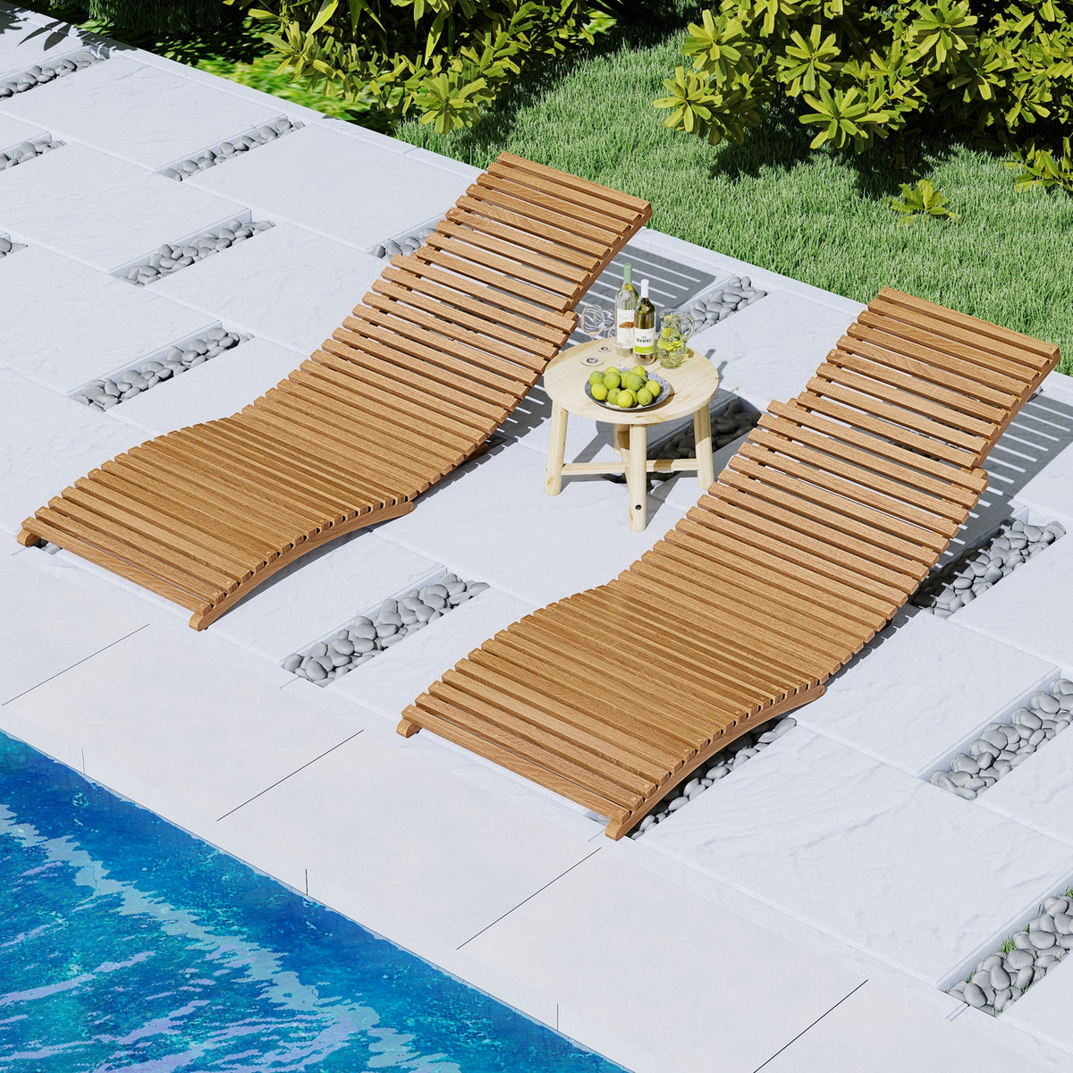 Teak Folding Outdoor Chaise Lounge
