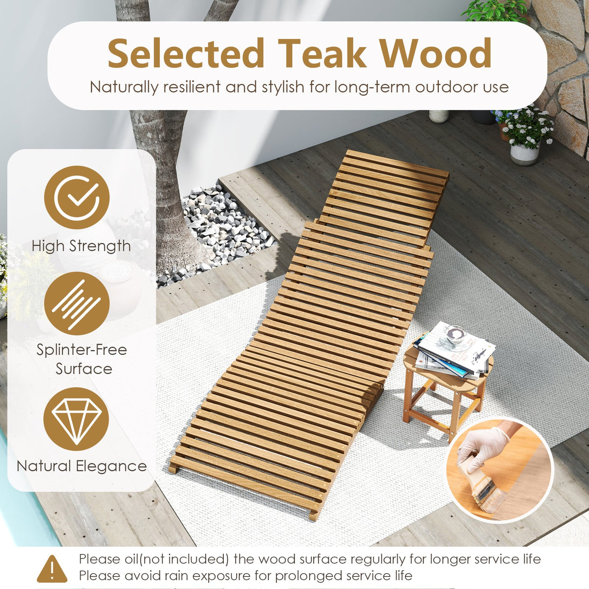 Teak Folding Outdoor Chaise Lounge