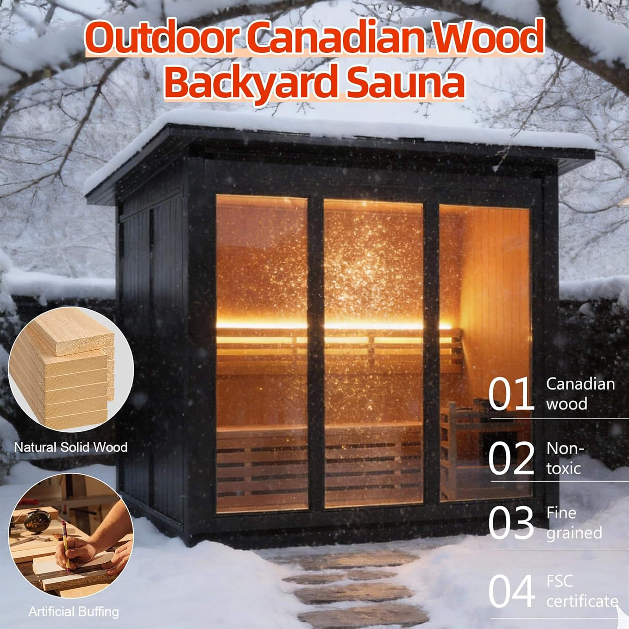 Custom 4-Person Luxury Canadian Red Cedar Outdoor Steam Sauna With Heater And Stones [Made-To-Order]